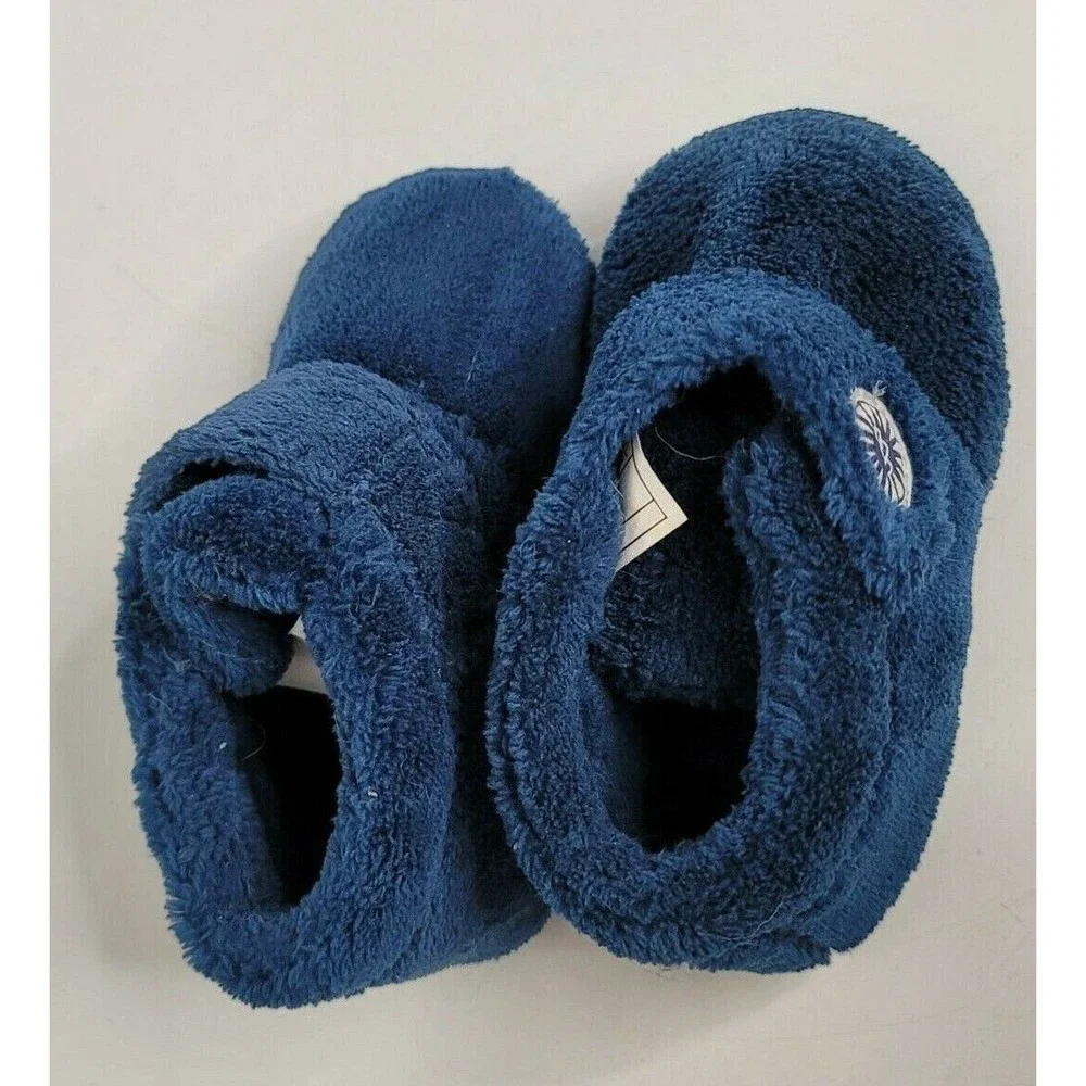 UGG Baby Bixbee Blue Booties Slippers 4/5 Fleece Hook & Loop Winter Soft Sole